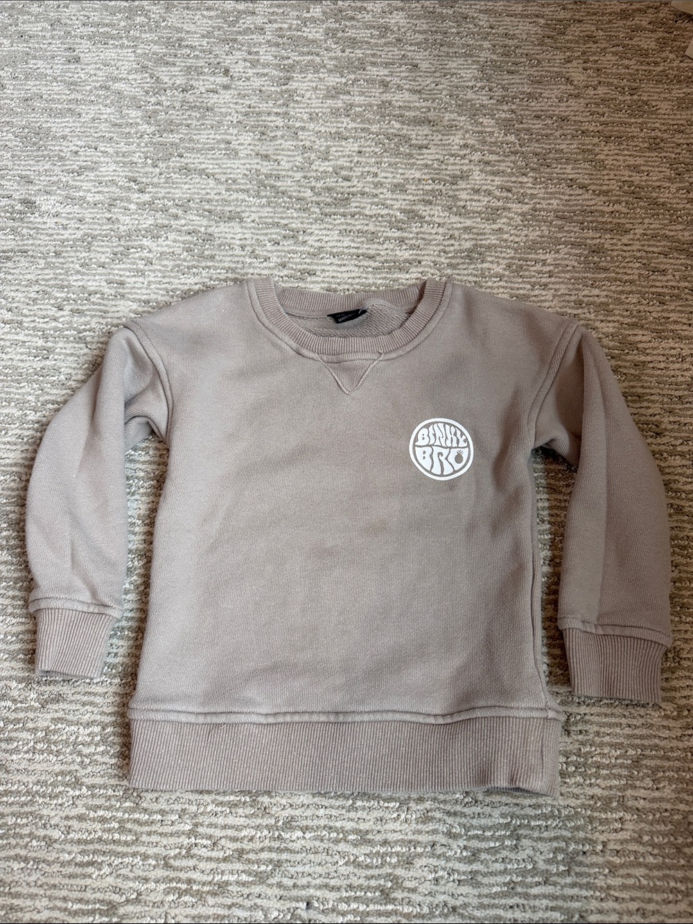 Binky Bro Kids Crewneck Sweatshirt in Taupe with White Logo
